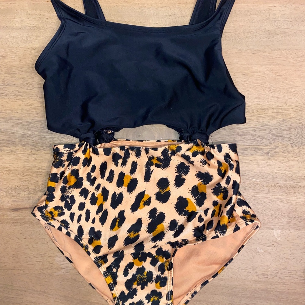 art class Black Top with Leopard Print One-Piece Swim